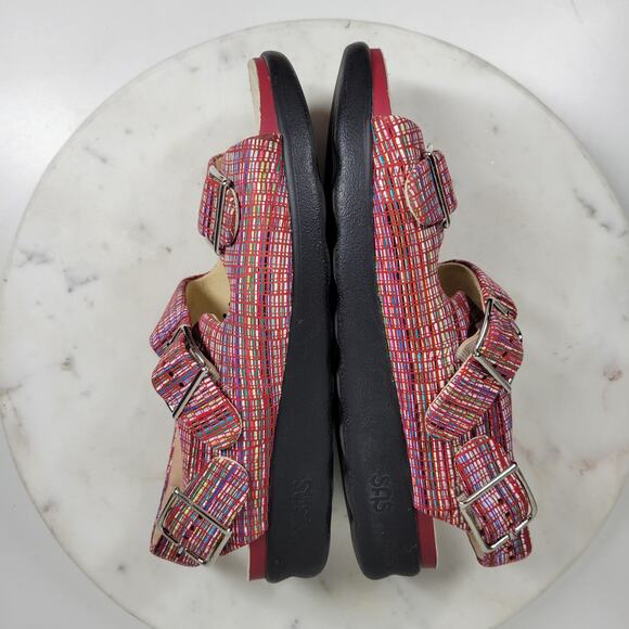 SAS Relaxed Rainbow Sandals Womens 7 Red Leather Open Toe Casual Slingback Strap - Picture 15 of 16